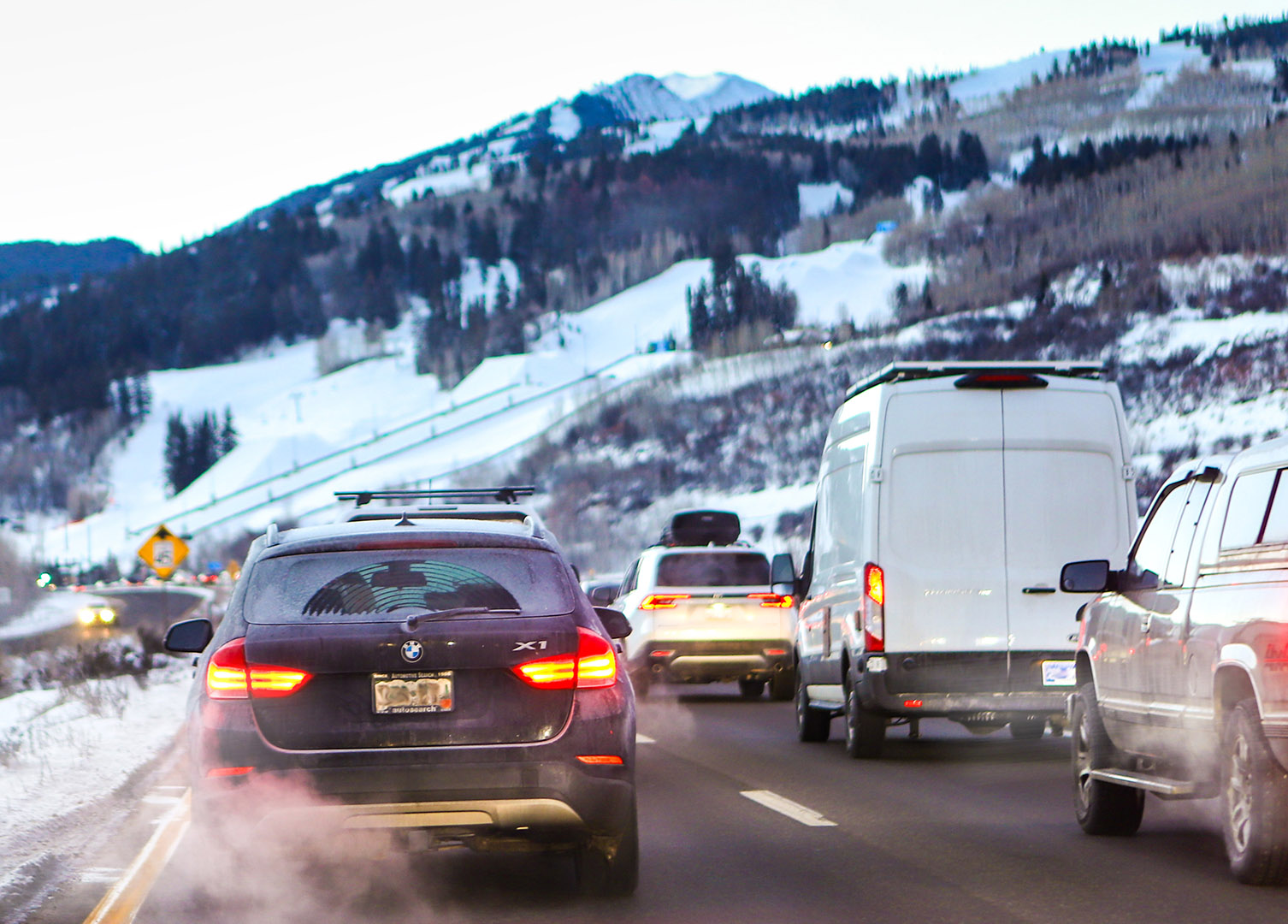 Heavy traffic entering Aspen